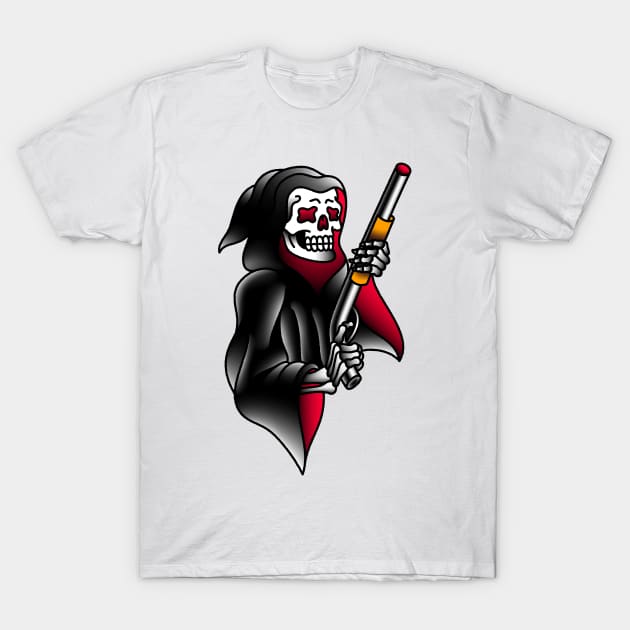 OldSalt American Traditional Grim Reaper with Shotgun T-Shirt by OldSalt